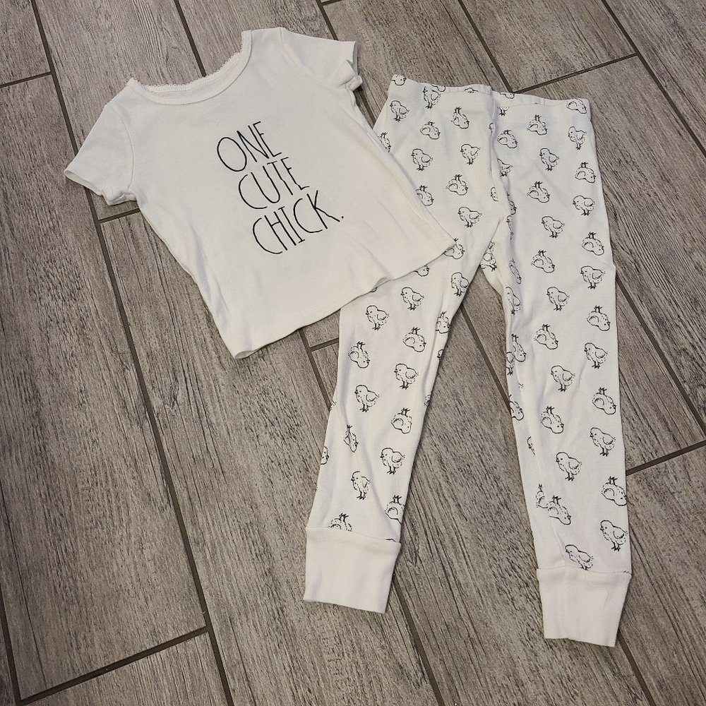 Rae Dunn toddler girls Easter pajamas set "one cute chick" size 4T